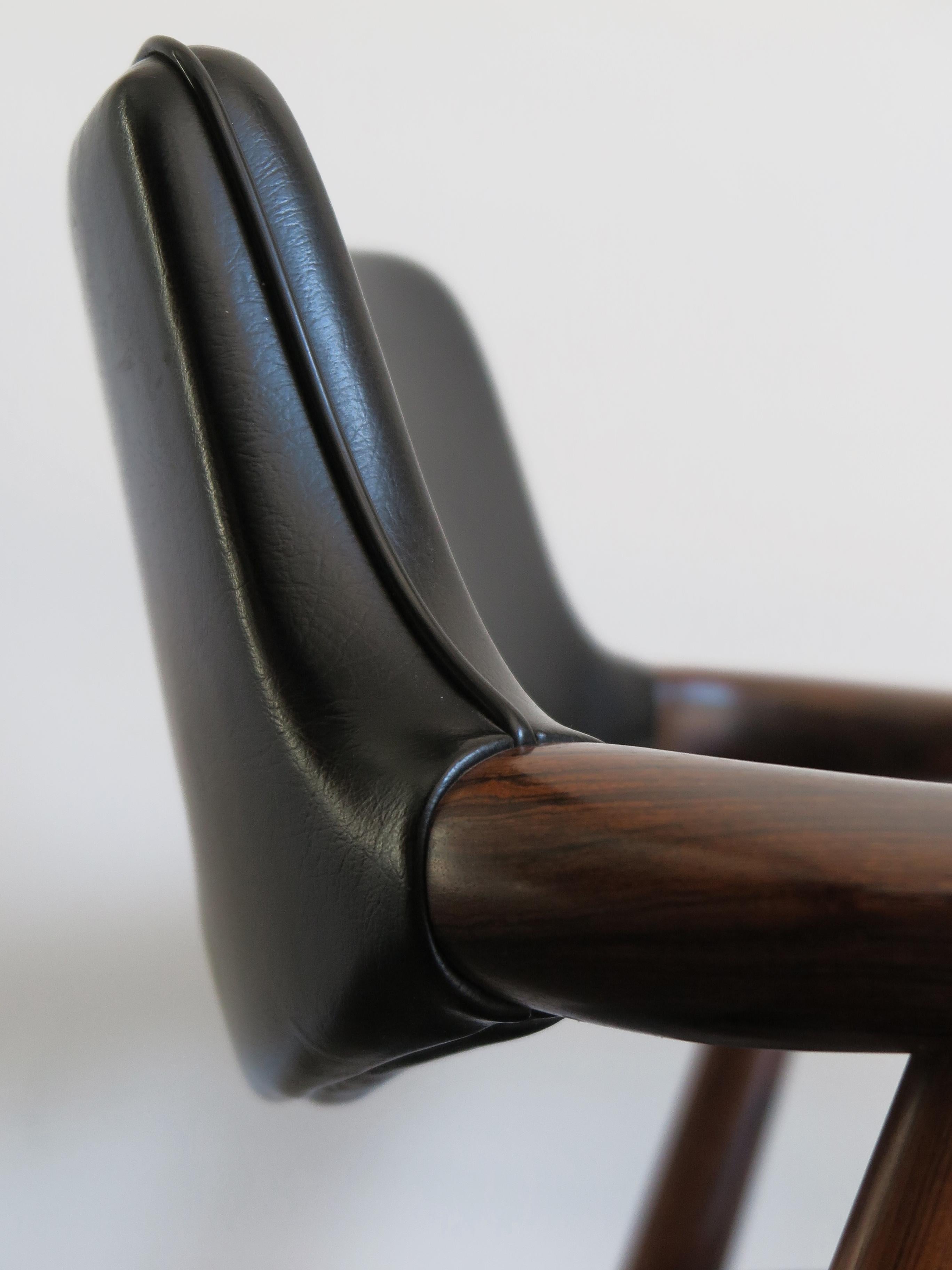 Leather Scandinavian Mid-Century Modern Design Dark Wood Armchair, Denmark 1960s