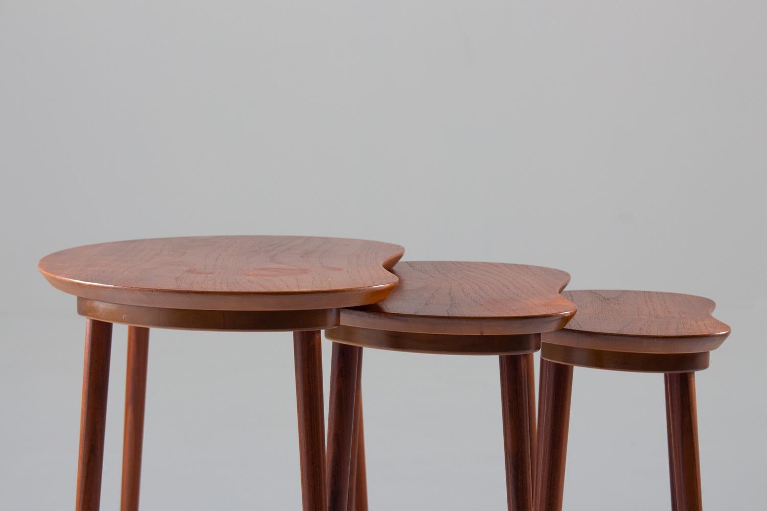 20th Century Scandinavian Midcentury Nesting Tables in Teak and Brass