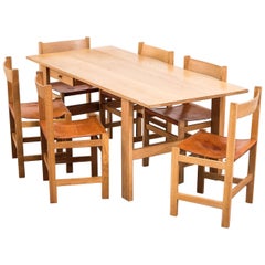 Scandinavian Midcentury Oak and Leather Dining Set, 1960s