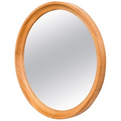 Scandinavian Midcentury Oak Framed Round Wall Mirror