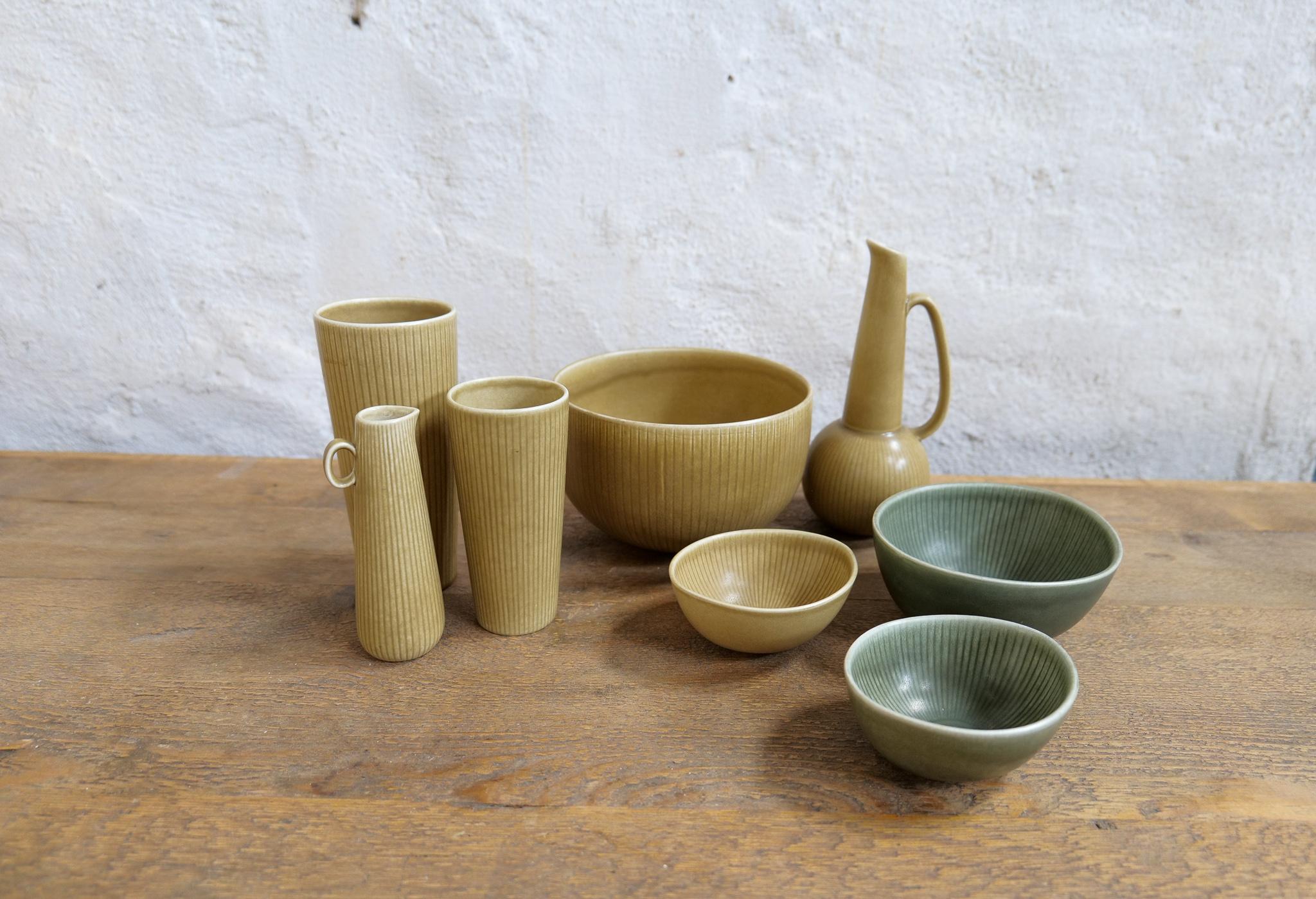 Swedish Scandinavian Midcentury Set of 8 Rörstrand Ritzi Vases and Bowls Gunnar Nylund For Sale