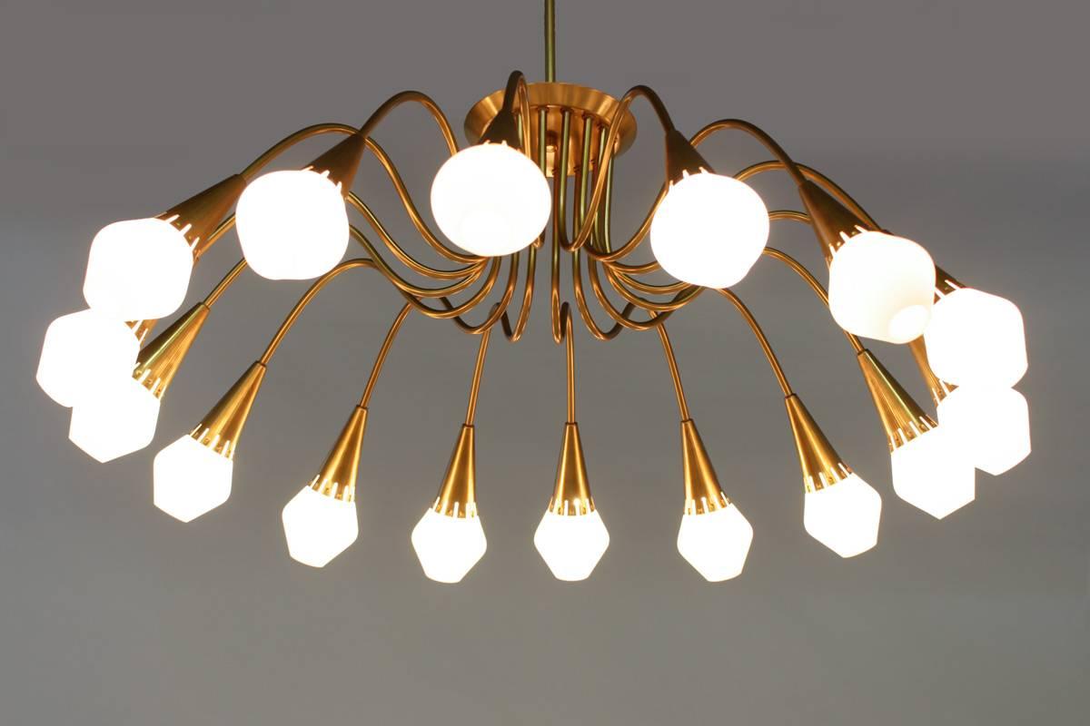 Swedish Scandinavian Midcentury Starburst Chandeliers in Brass by Böhlmarks, Sweden For Sale