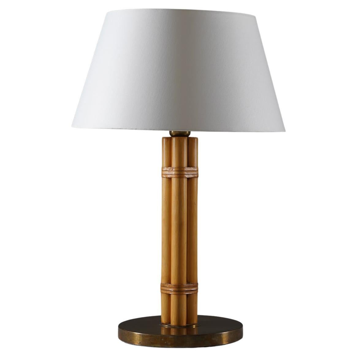 Scandinavian Midcentury Table Lamp in Brass and Bamboo by Bergboms, Sweden