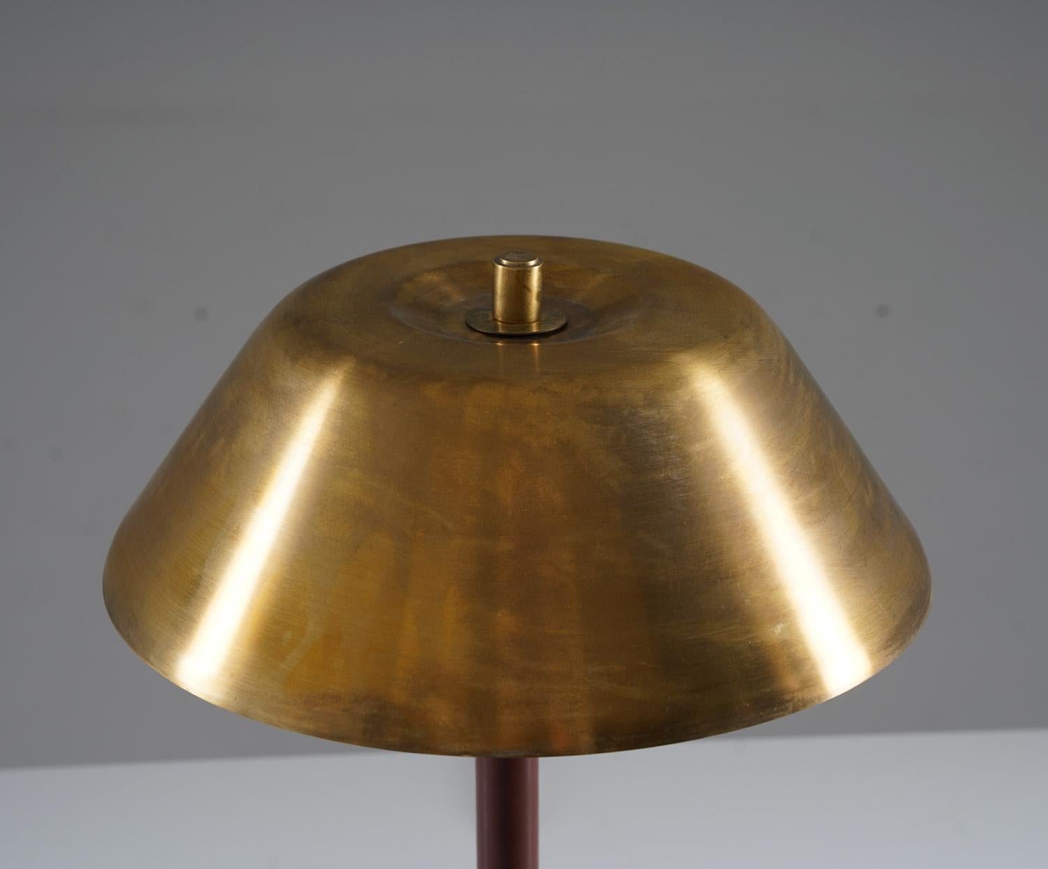 Mid-Century Modern Scandinavian Midcentury Table Lamp in Brass and Leather by Falkenbergs For Sale