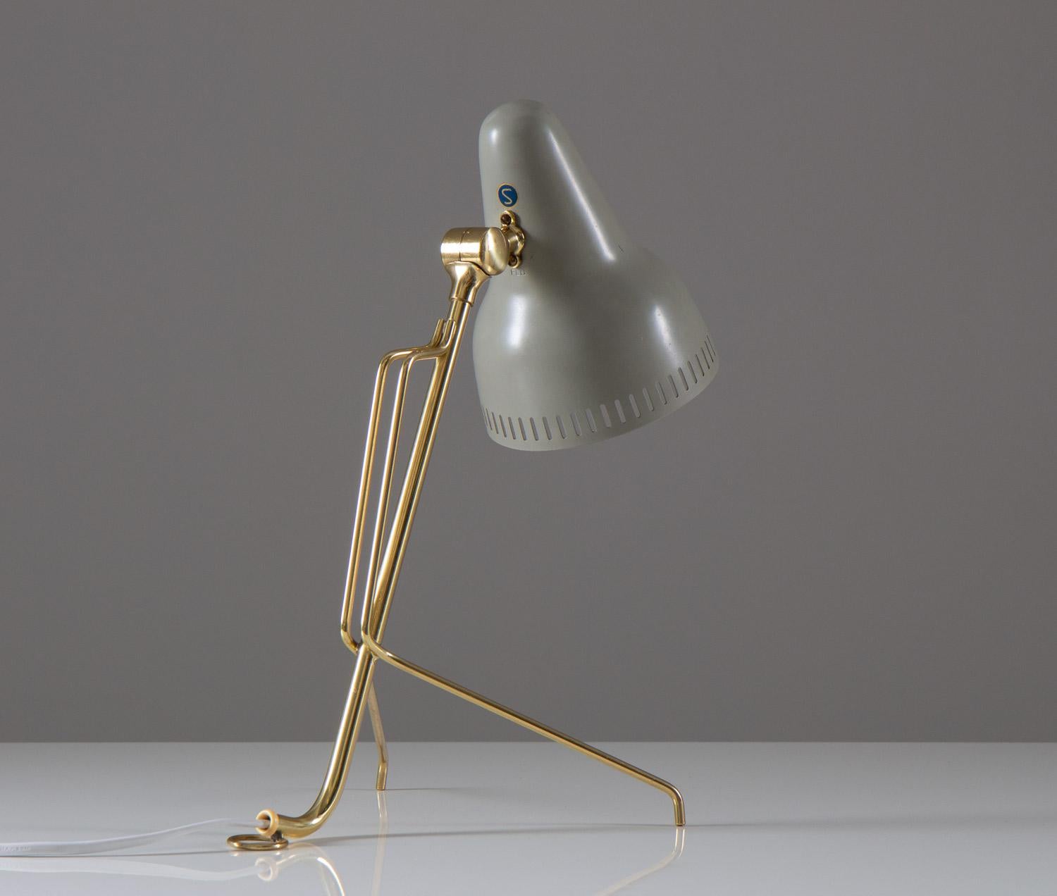 Mid-Century Modern Scandinavian Midcentury Table Lamp in Brass and Metal by Falkenbergs