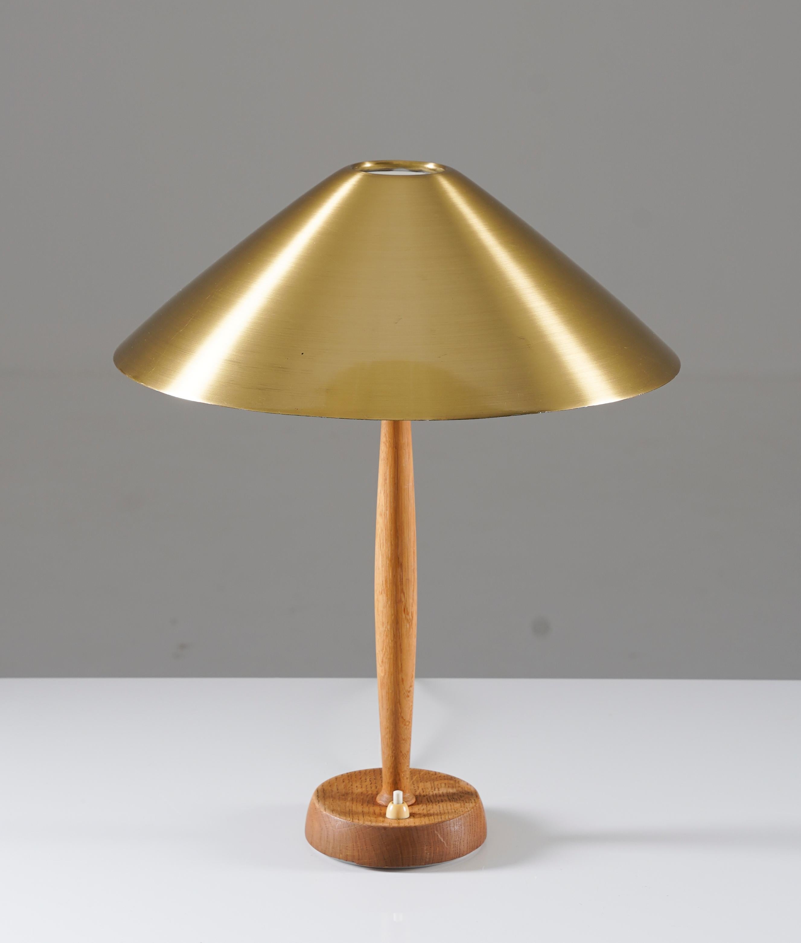 Mid-Century Modern Scandinavian Midcentury Table Lamp in Brass and Oak by Falkenbergs