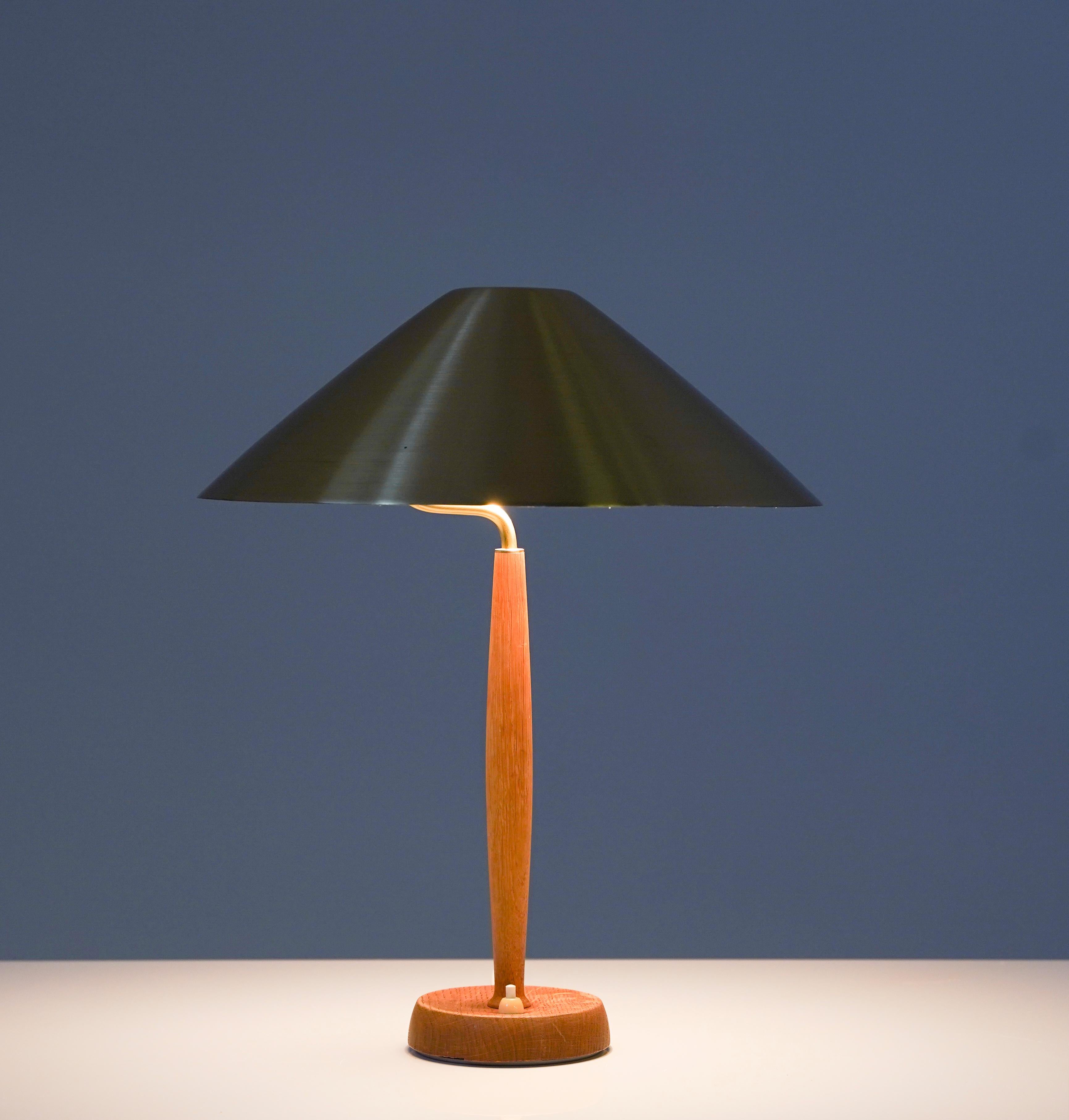 Scandinavian Midcentury Table Lamp in Brass and Oak by Falkenbergs 3