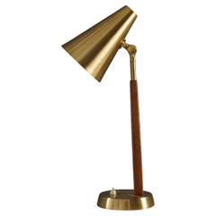 Scandinavian Midcentury Table Lamp in Brass and Oak by Falkenbergs
