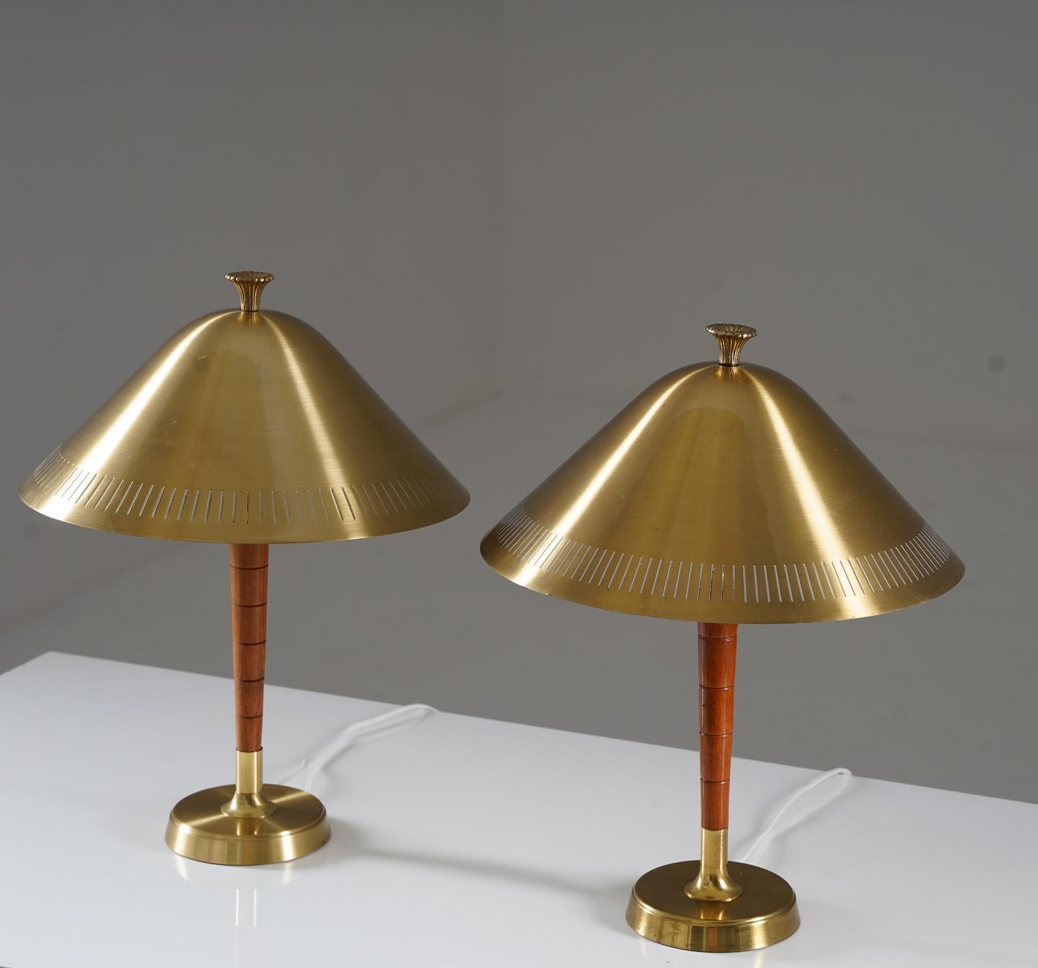 Mid-Century Modern Scandinavian Midcentury Table Lamp in Brass and Teak by Falkenbergs