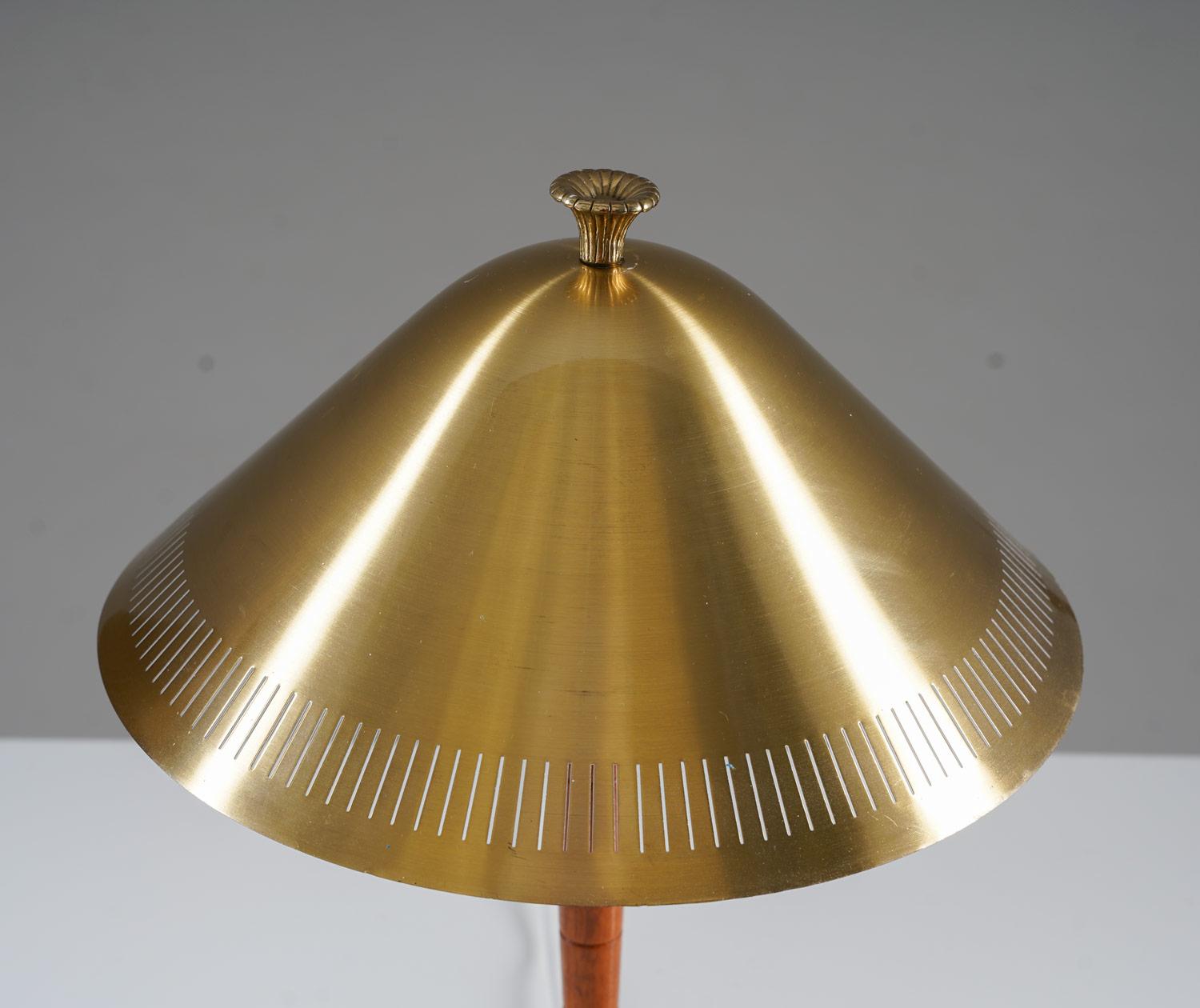 Swedish Scandinavian Midcentury Table Lamp in Brass and Teak by Falkenbergs
