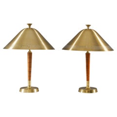 Scandinavian Midcentury Table Lamp in Brass and Teak by Falkenbergs