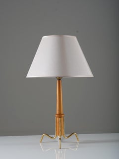 Scandinavian Mid-Century Table Lamp by Böhlmarks in Brass and Elm