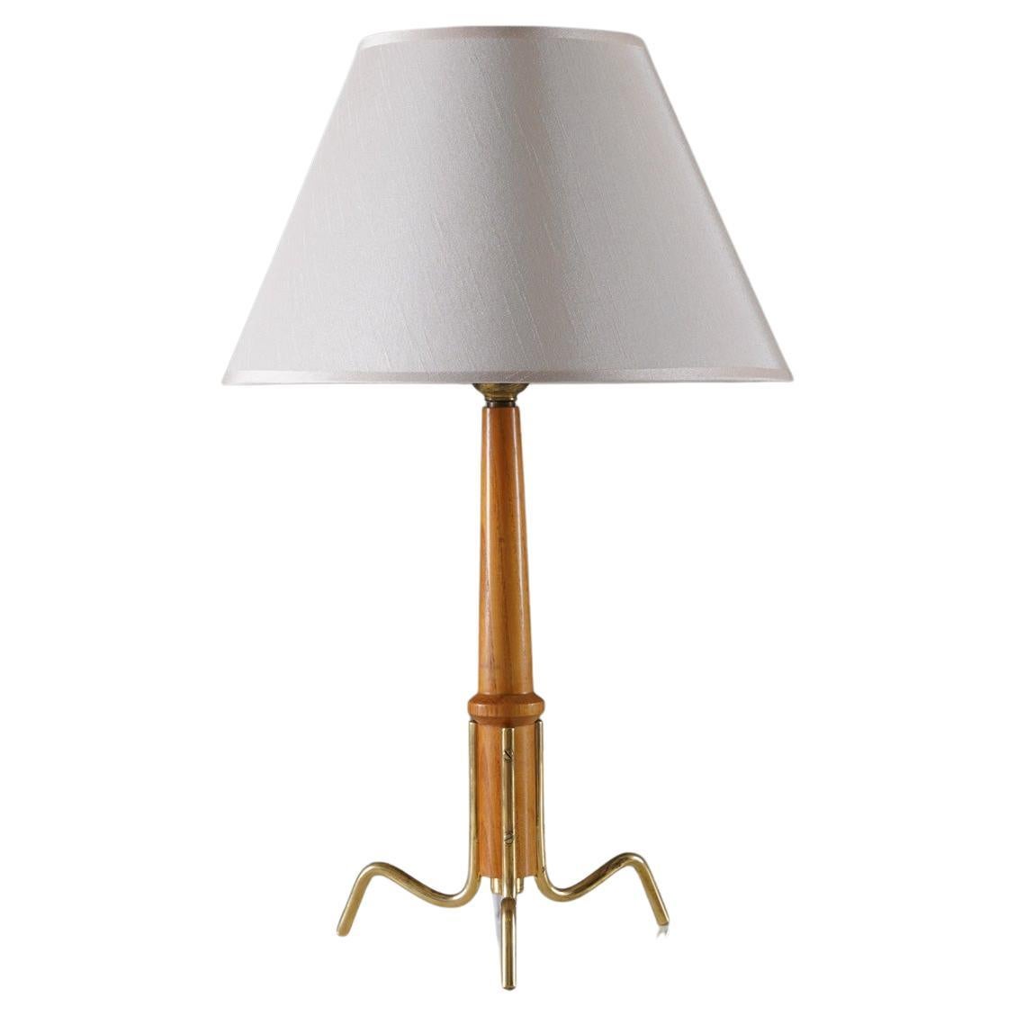 Scandinavian Mid-Century Table Lamp by Böhlmarks in Brass and Elm