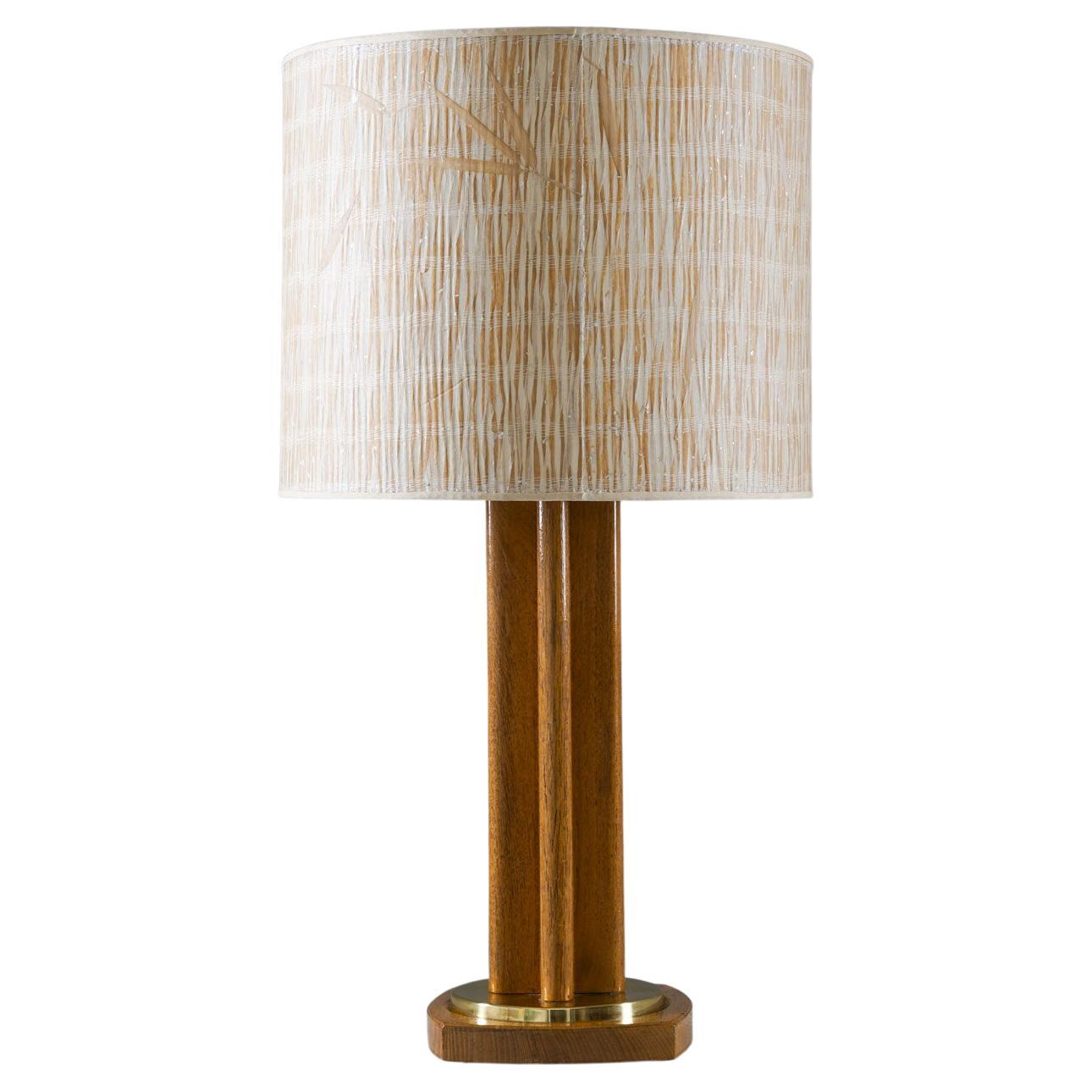 Scandinavian Midcentury Table Lamp in Oak and Brass by MAE, Sweden