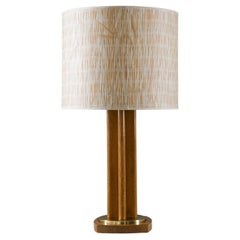 Used Scandinavian Midcentury Table Lamp in Oak and Brass by MAE, Sweden