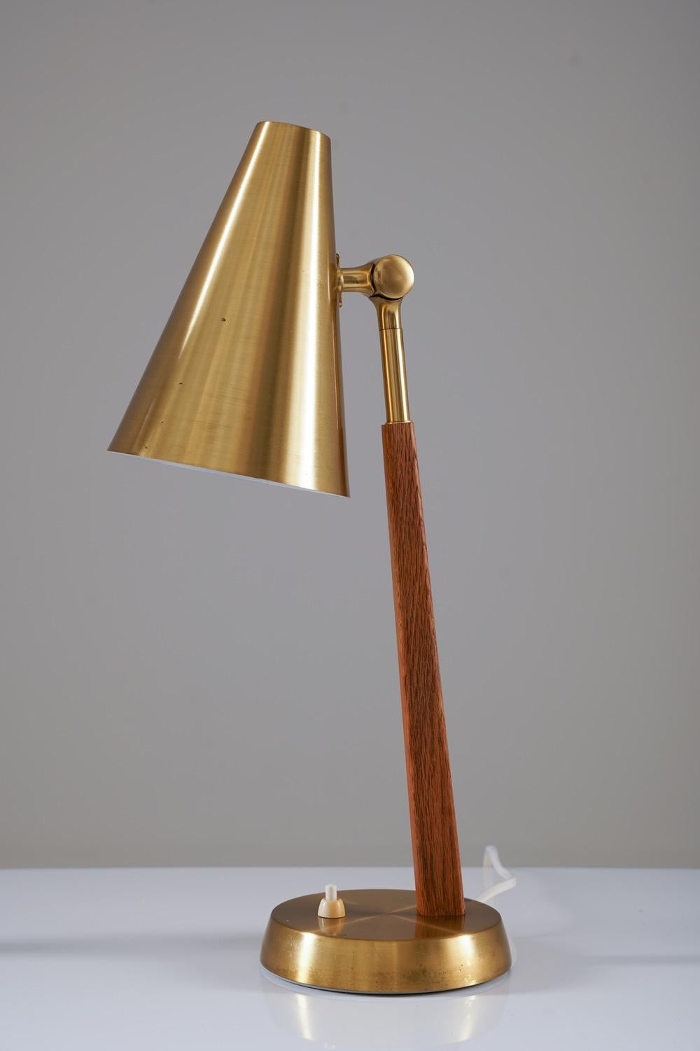 Mid-Century Modern Scandinavian Midcentury Table Lamps in Brass and Oak by Falkenbergs For Sale