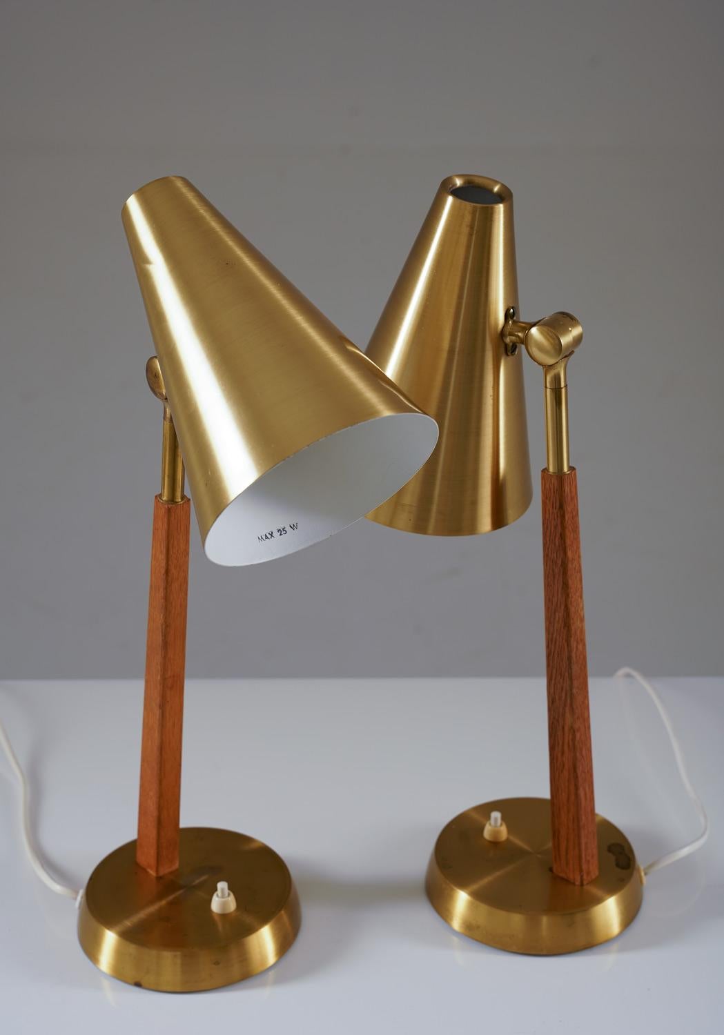 Scandinavian Midcentury Table Lamps in Brass and Oak by Falkenbergs In Good Condition For Sale In Karlstad, SE
