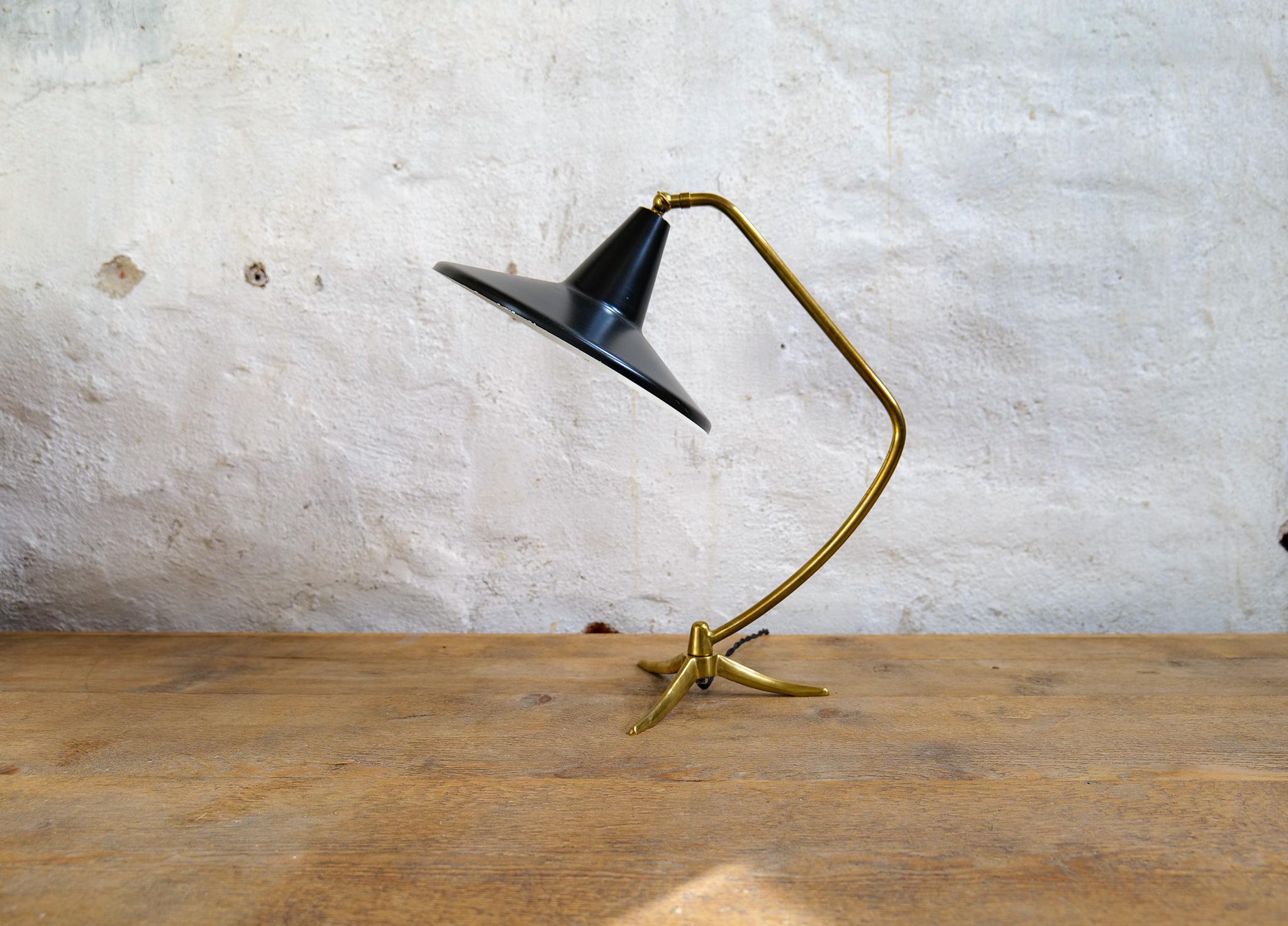Mid-Century Modern Scandinavian Mid-Century Tripod Brass Table Lamp, Sweden, 1950 For Sale