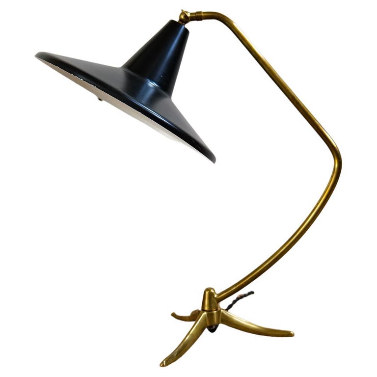 Scandinavian MidCentury Tripod Brass Table Lamp, Sweden, 1950 For Sale