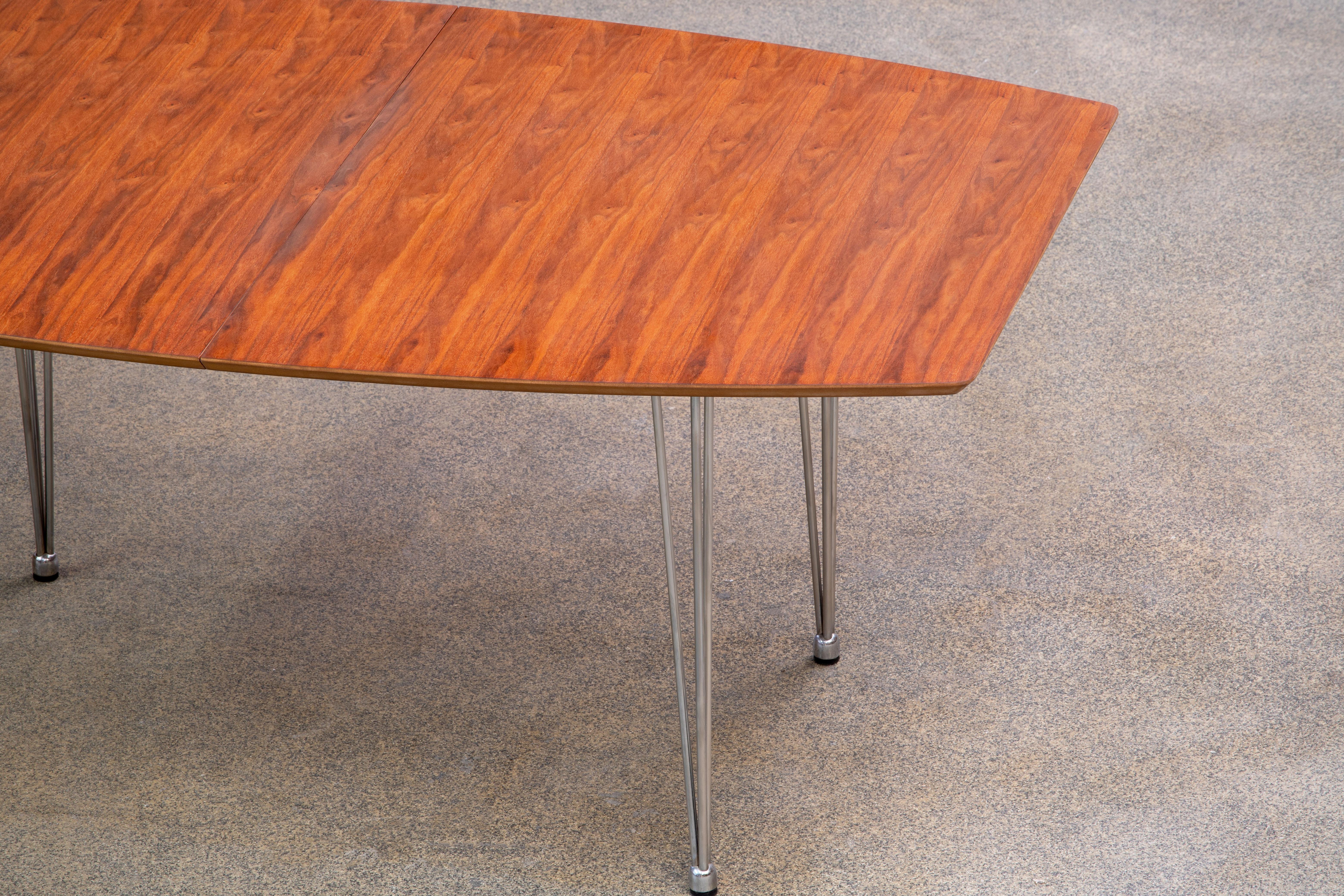 Danish Scandinavian Midcentury Walnut and Chrome Dining Table with 2 Extension Leafs For Sale