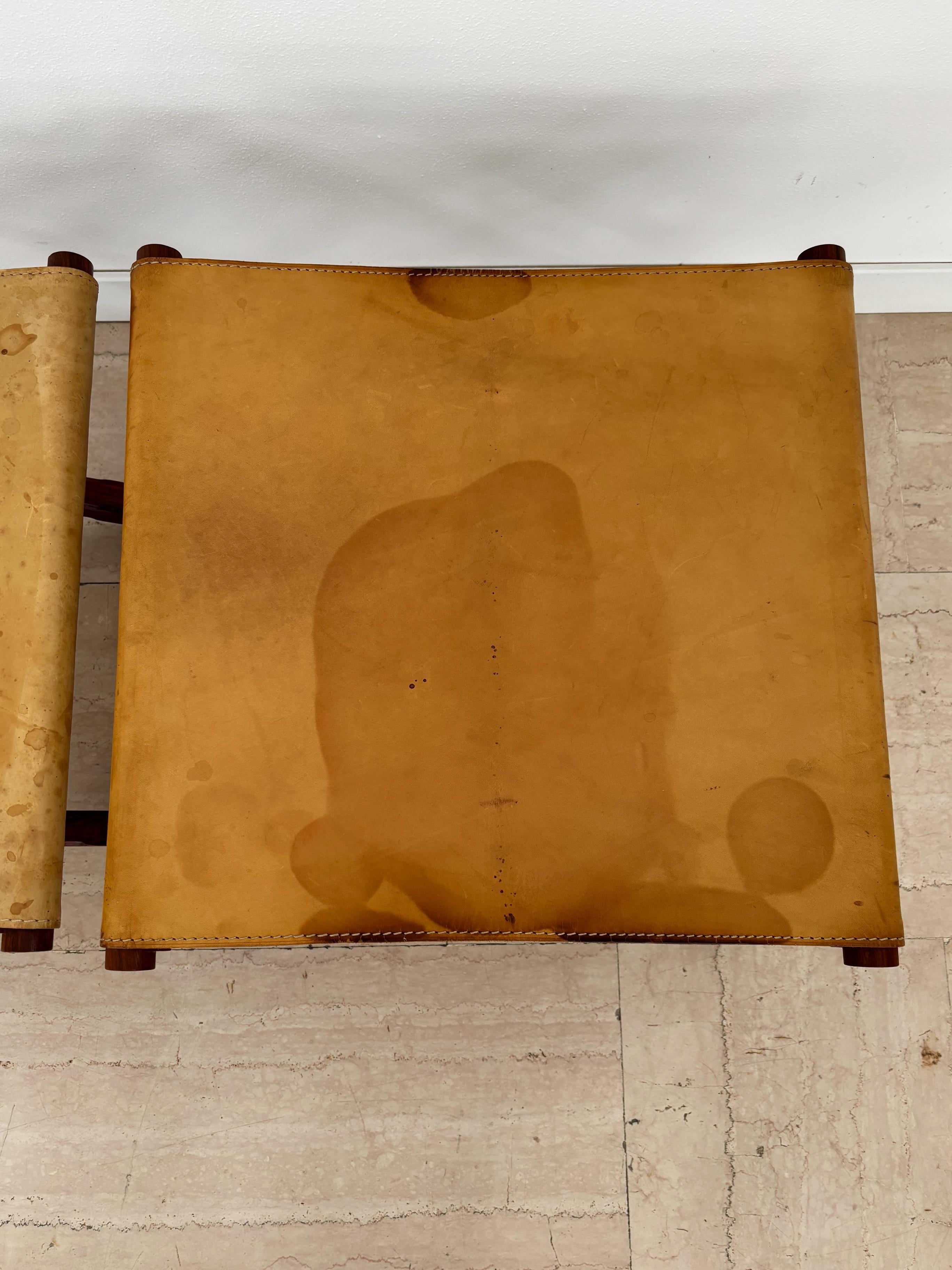 Mid-20th Century Scandinavian Midcentury Wood Leather Stools Poul Hundevad Style 1960s For Sale