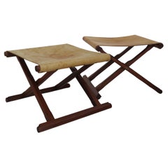 Scandinavian Midcentury Wood Leather Stools Poul Hundevad Style 1960s