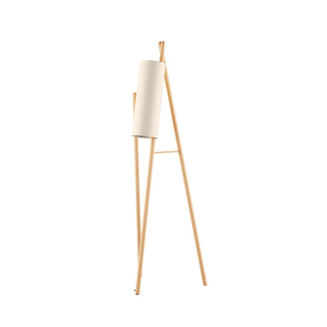 Scandinavian Modern Scandinavian Minimal Tripod Floor Lamp Three Leg in Wood & Cylinder Lamp Shade For Sale