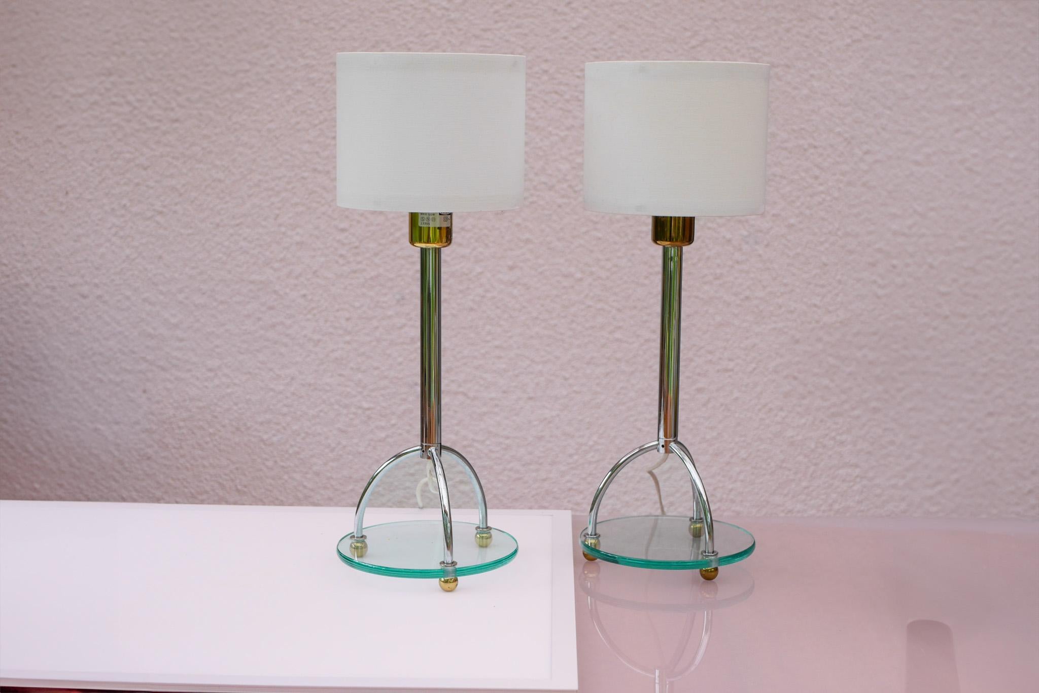 A striking pair of Neo Art Deco table lamps, designed by award-winning contemporary Swedish designer Ehlén Johansson and known as the “Skymning” model. Created in collaboration with IKEA during the 1990s, these lamps have since become highly