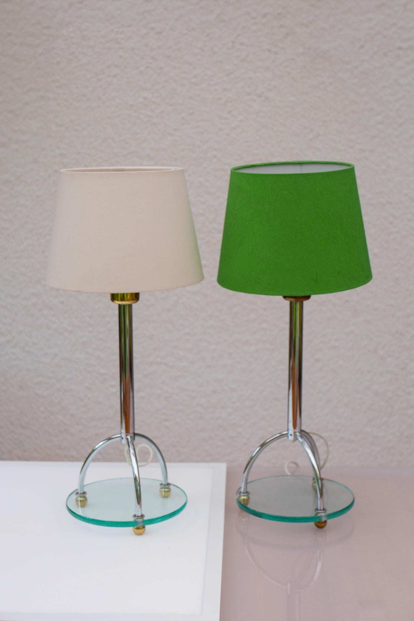 Mid-Century Modern Scandinavian Minimalist Art Deco Style Table Lamps in Chrome and Glass by IKEA For Sale