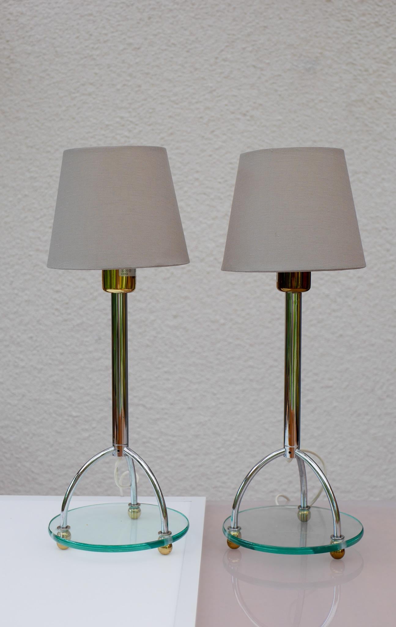 Swedish Scandinavian Minimalist Art Deco Style Table Lamps in Chrome and Glass by IKEA For Sale