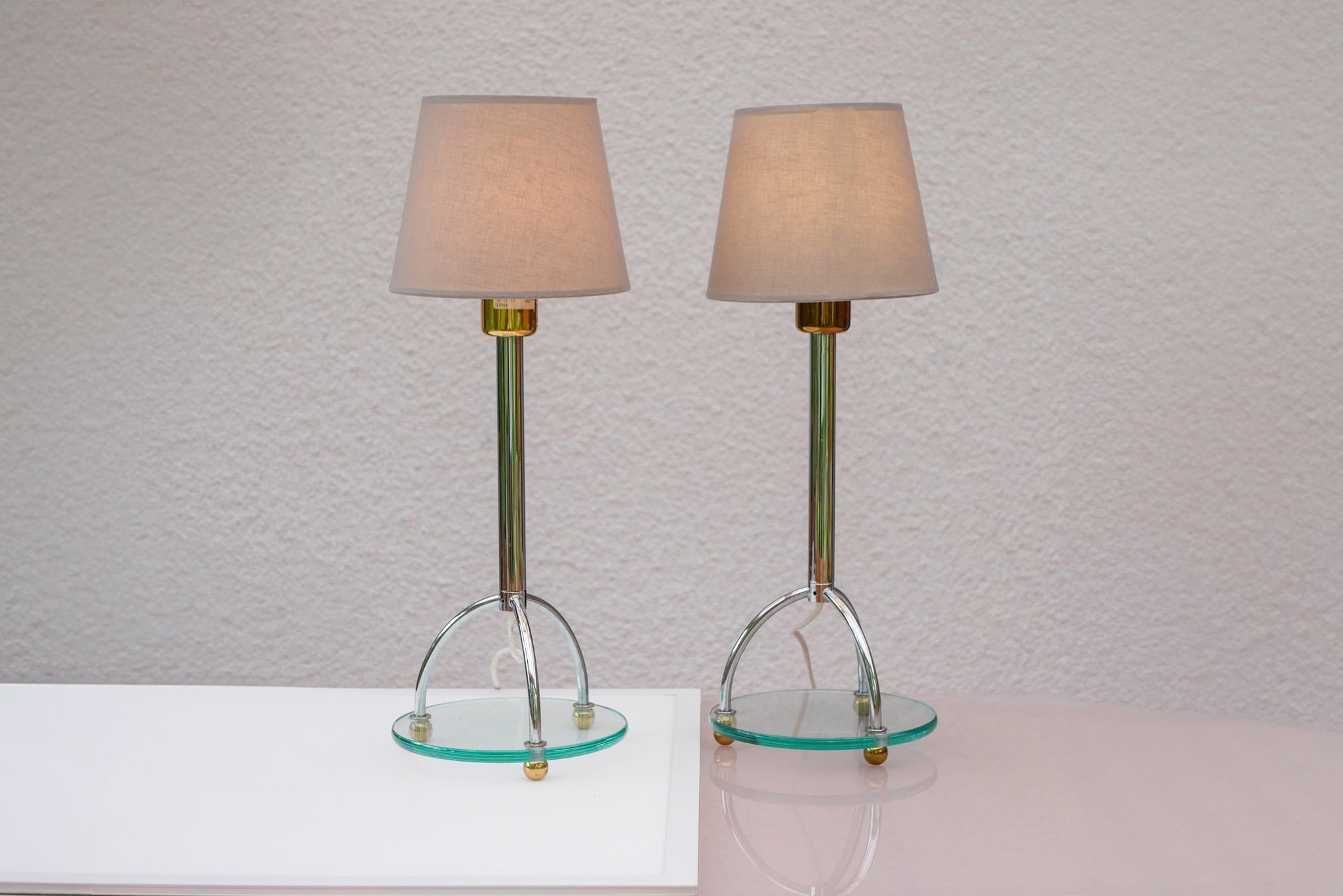Metal Scandinavian Minimalist Art Deco Style Table Lamps in Chrome and Glass by IKEA For Sale