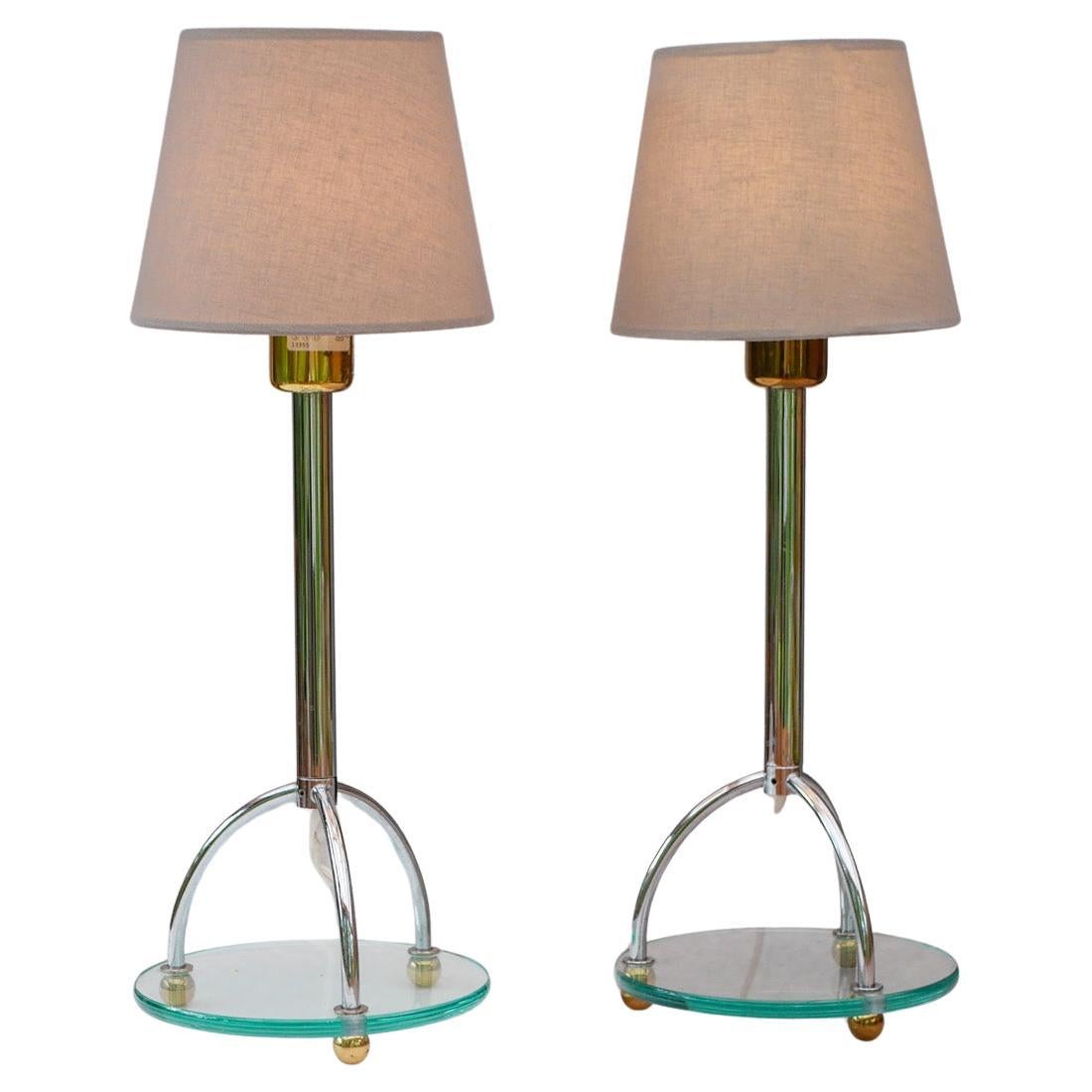 Scandinavian Minimalist Art Deco Style Table Lamps in Chrome and Glass by IKEA