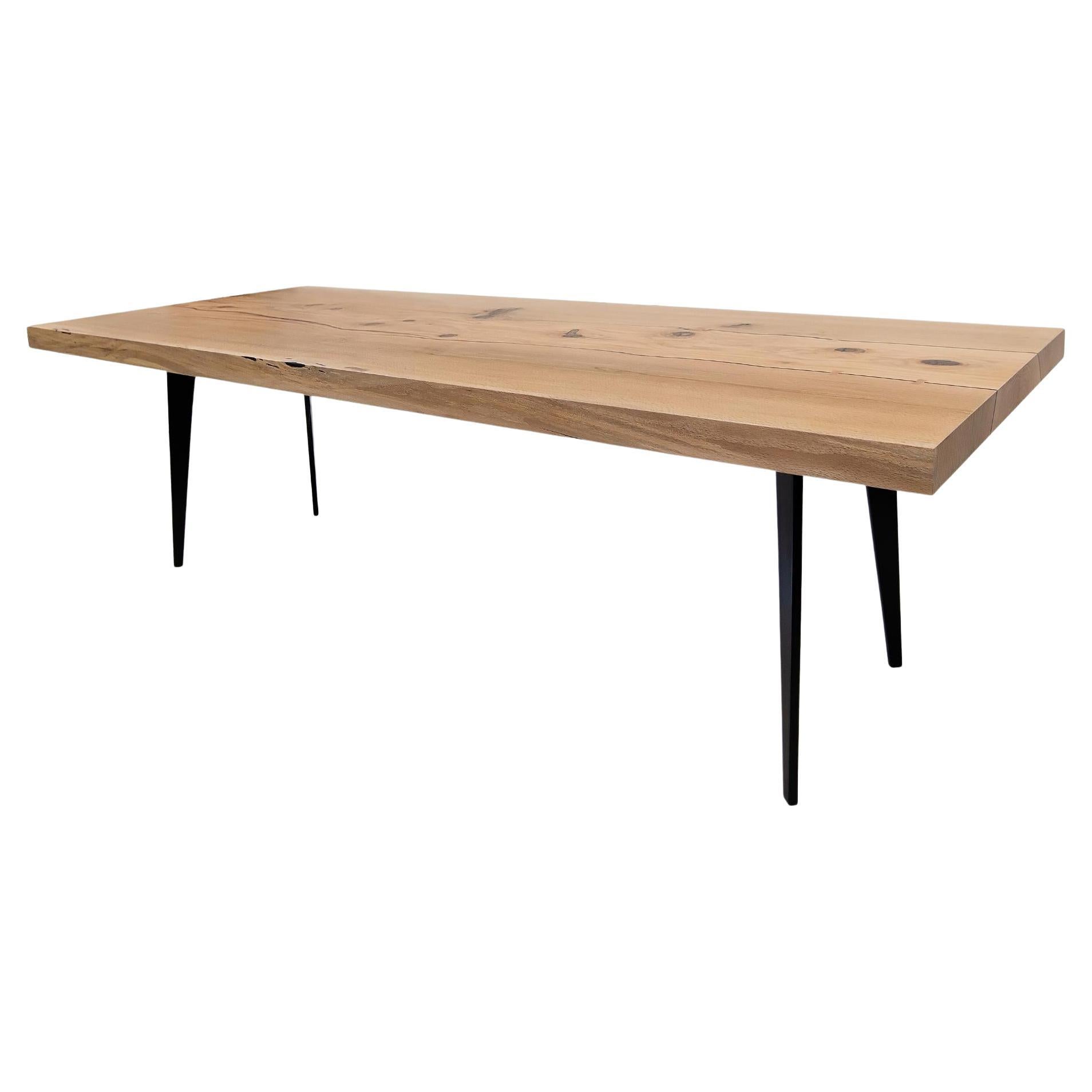 "Egetræ" Scandinavian Modern Red Oak Single Slab Table With Solid Steel Legs