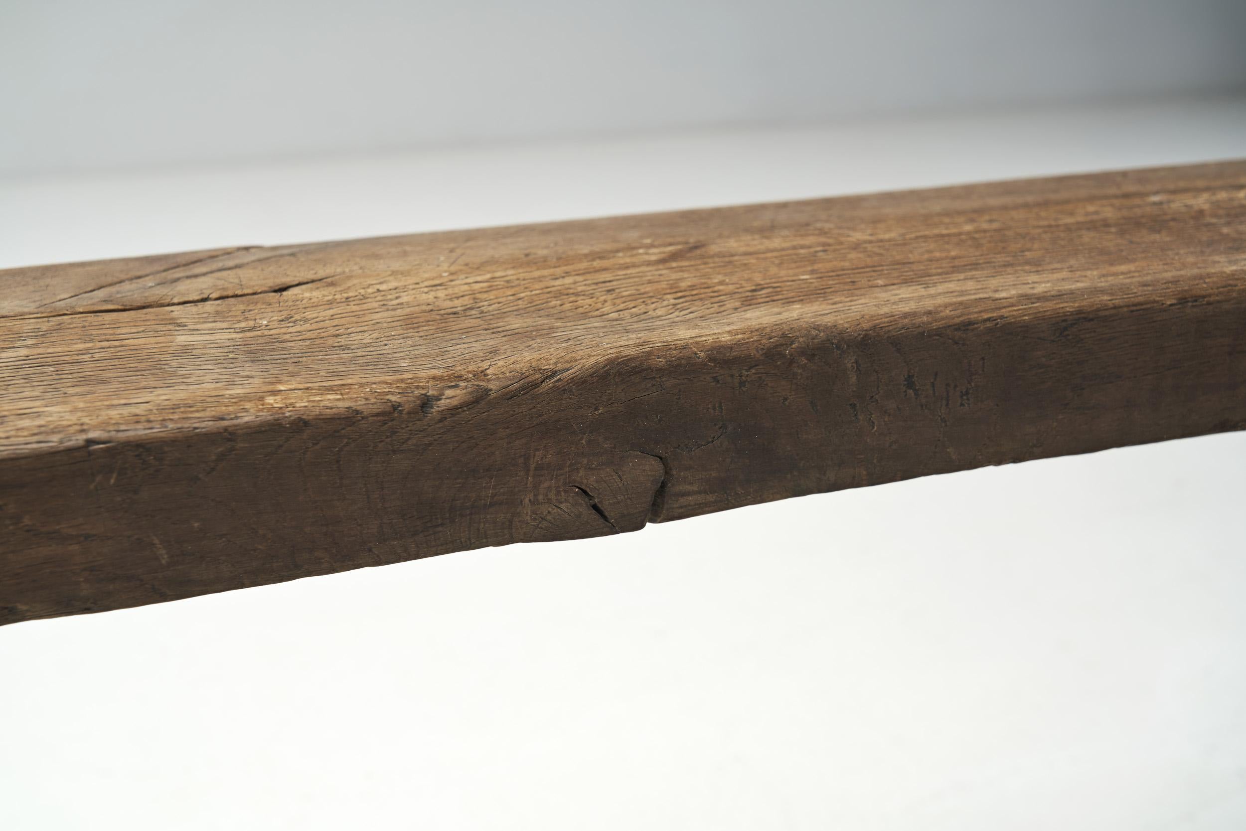 Scandinavian Minimalist Pine Bench with Trestle Legs, Scandinavia, ca 1950s 7