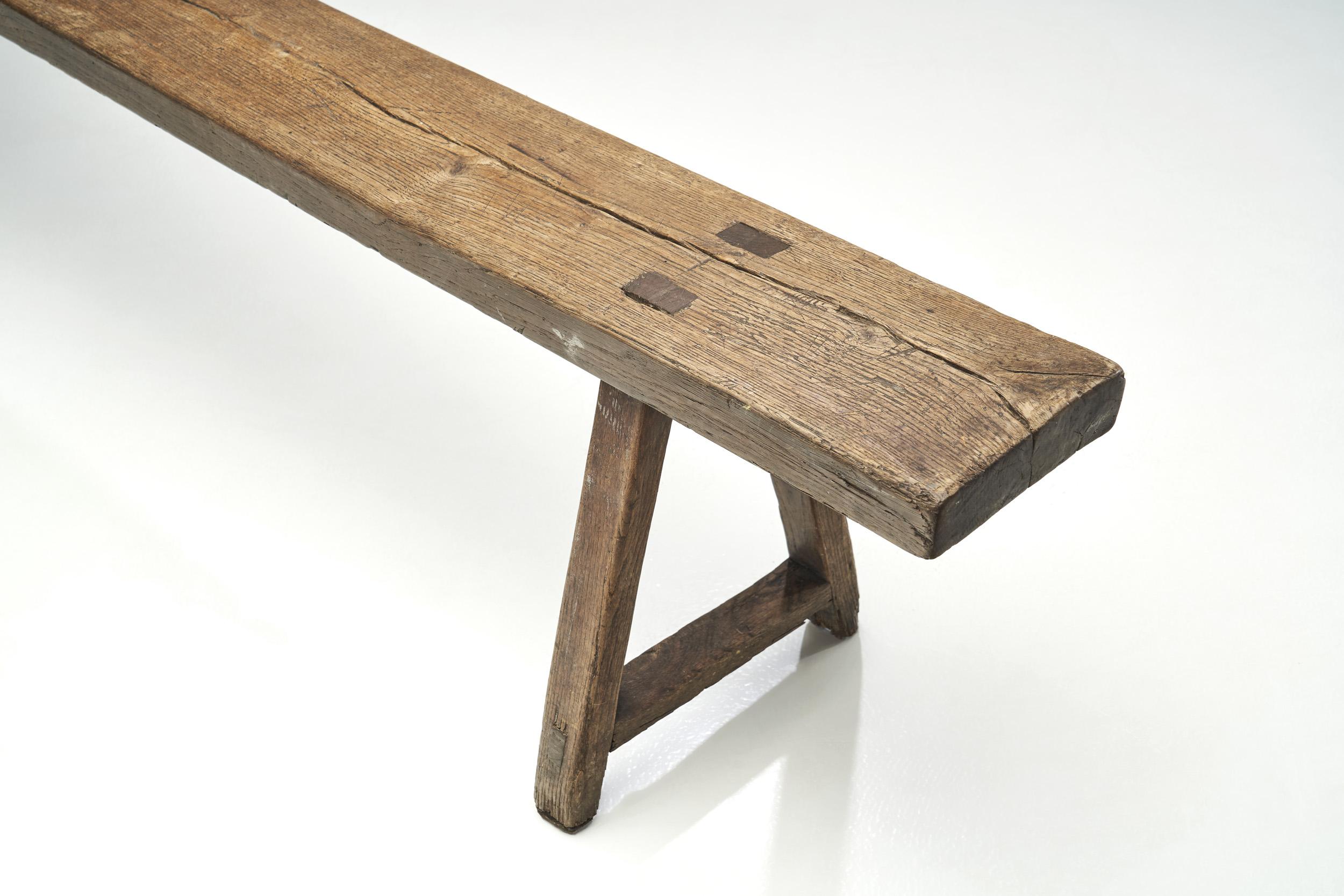 Scandinavian Minimalist Pine Bench with Trestle Legs, Scandinavia, ca 1950s 8