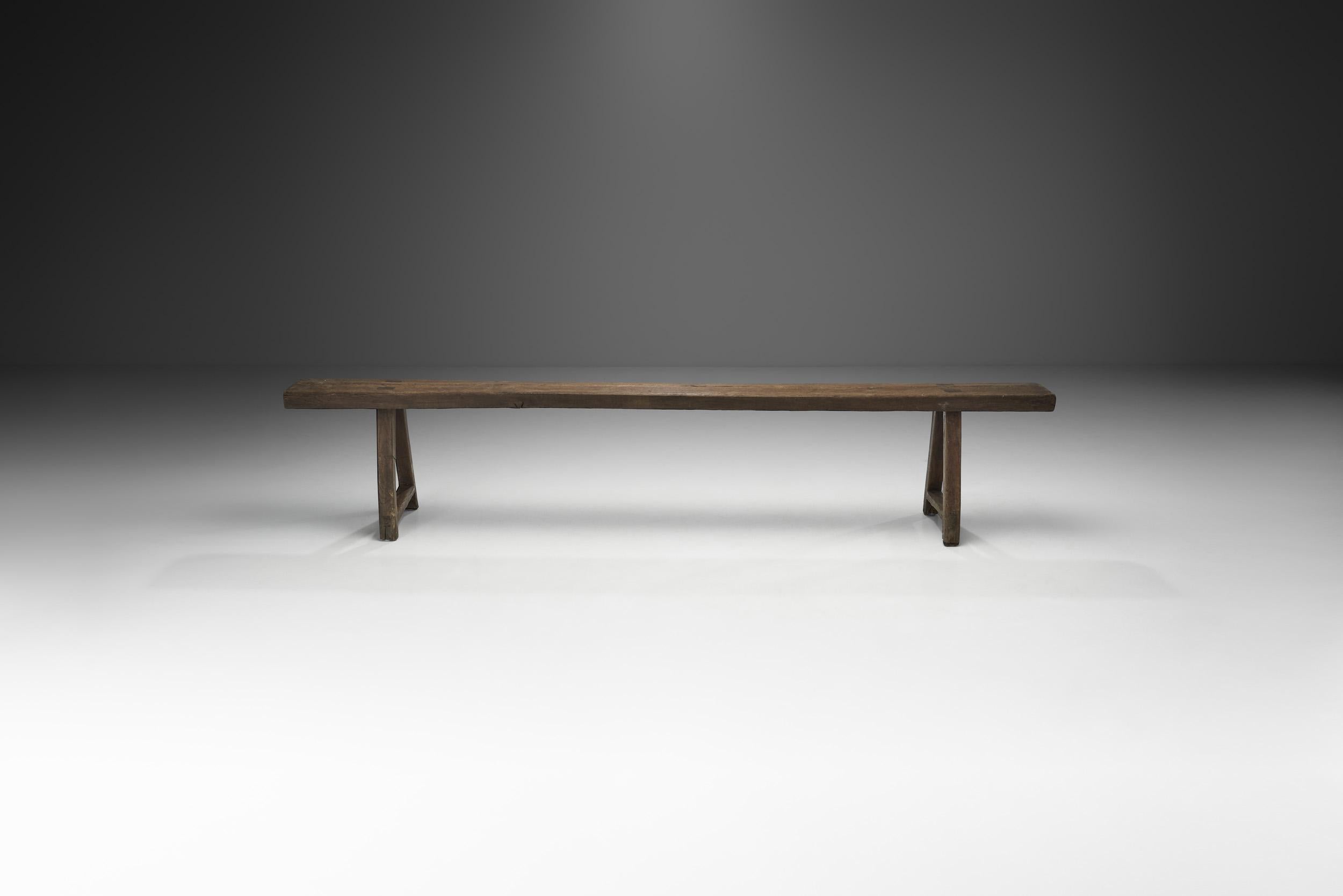 Scandinavian Modern Scandinavian Minimalist Pine Bench with Trestle Legs, Scandinavia, ca 1950s