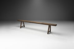 Scandinavian Minimalist Pine Bench with Trestle Legs, Scandinavia, ca 1950s