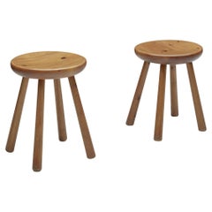 Tabourets scandinaves minimalistes en pin à quatre pieds, années 1950