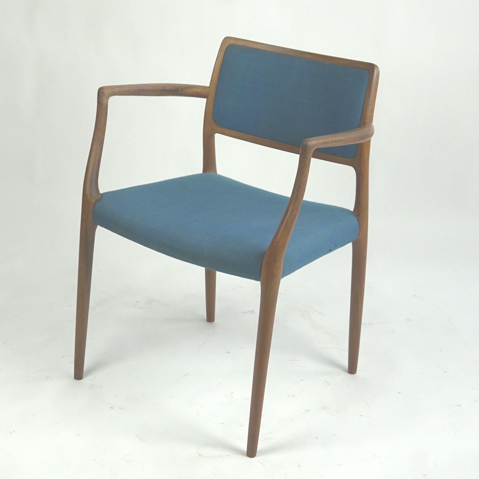Danish Scandinavian Mod. 65 Teak and Blue Fabric Armchair by Niels Otto Moller
