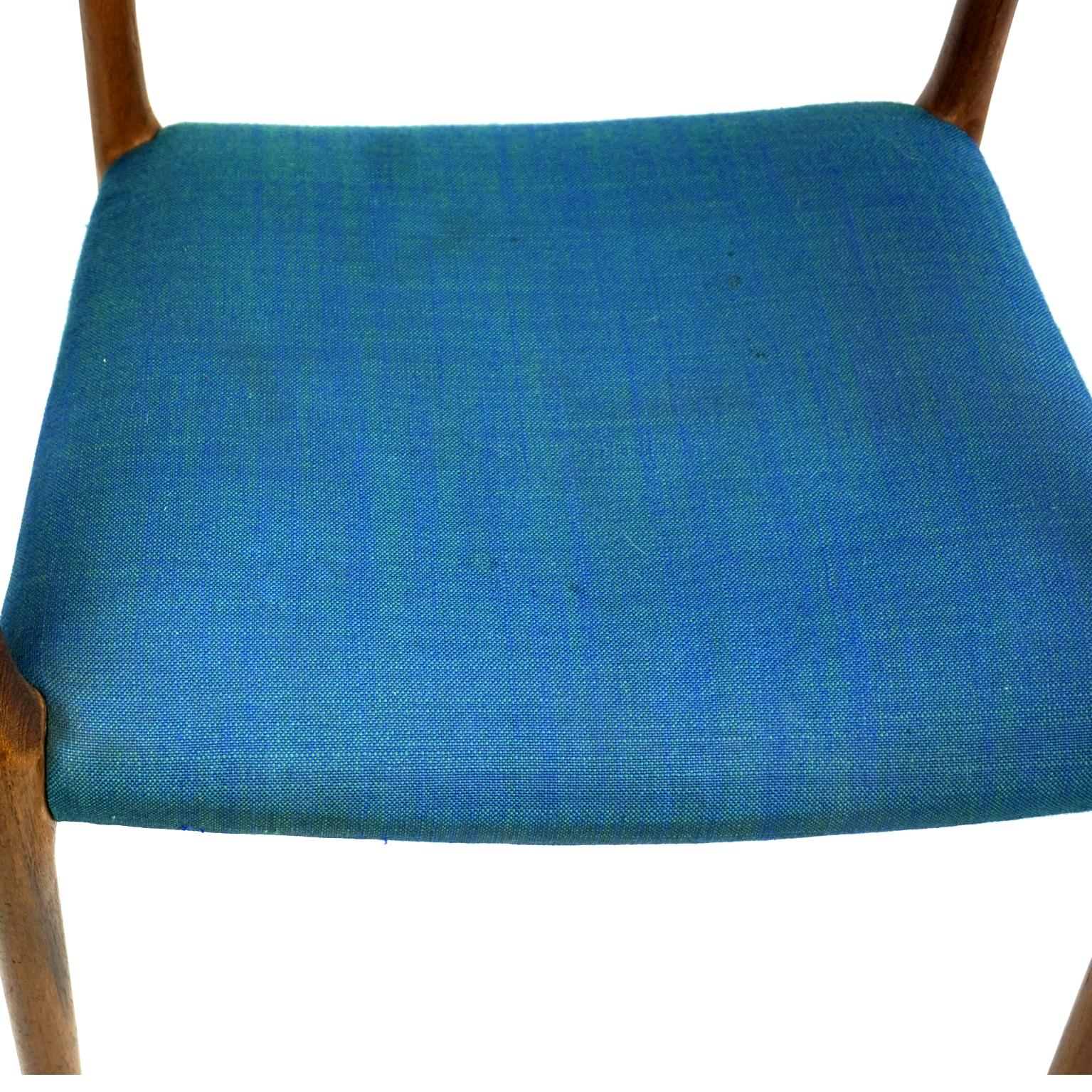 Scandinavian Mod. 65 Teak and Blue Fabric Armchair by Niels Otto Moller 1