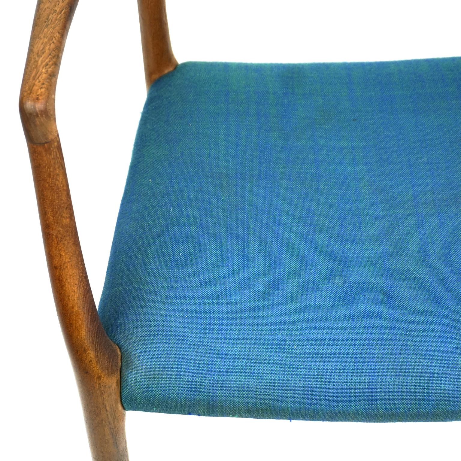 Scandinavian Mod. 65 Teak and Blue Fabric Armchair by Niels Otto Moller 2