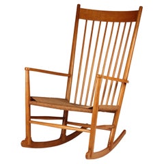 Vintage Scandinavian Modern 1950’s Hans Wegner Rocking Chair J16 in Beech & Danish Cord