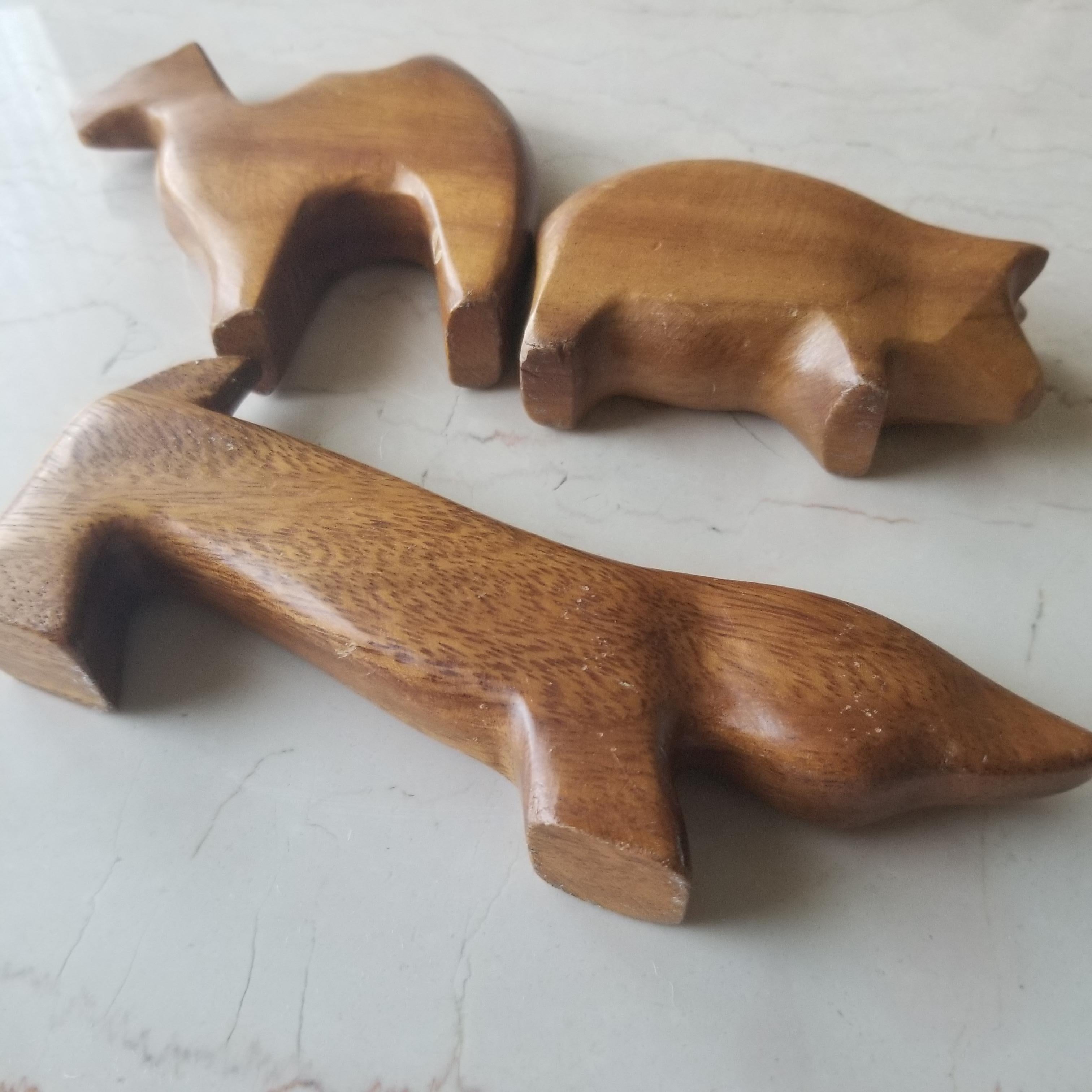 Scandinavian Modern 1950s Vintage Carved Wood Animal Collection Set of 7 Norway 6