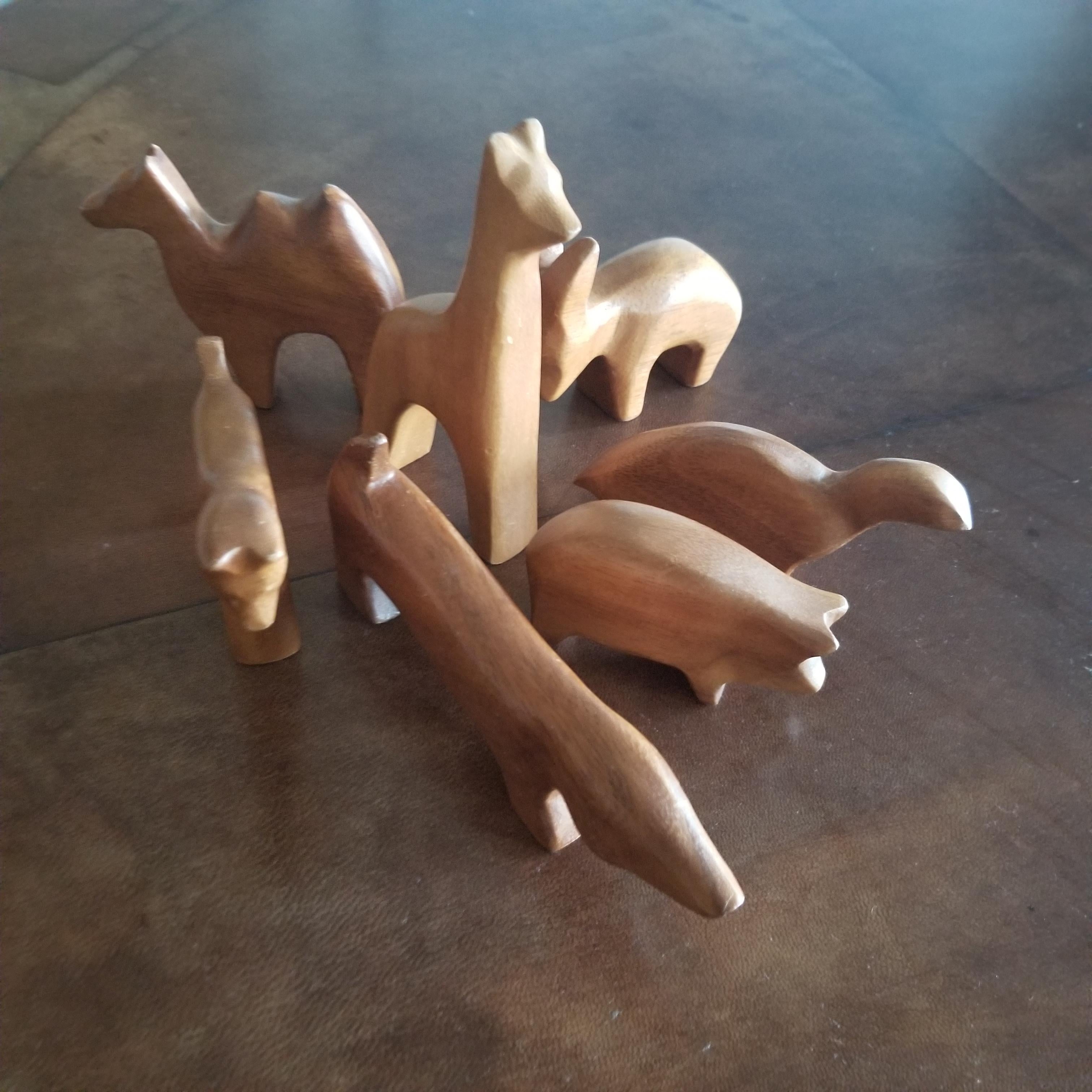 Scandinavian Modern 1950s Vintage Carved Wood Animal Collection Set of 7 Norway 3