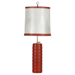 Scandinavian Modern 1960´s Large Adjustable Table or Floor Lamp Redbrown Leather