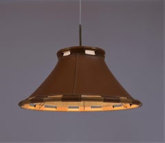 Scandinavian Modern 1970s Leather Pendant Lamp by Anna Ahrens for Ateljé, Sweden