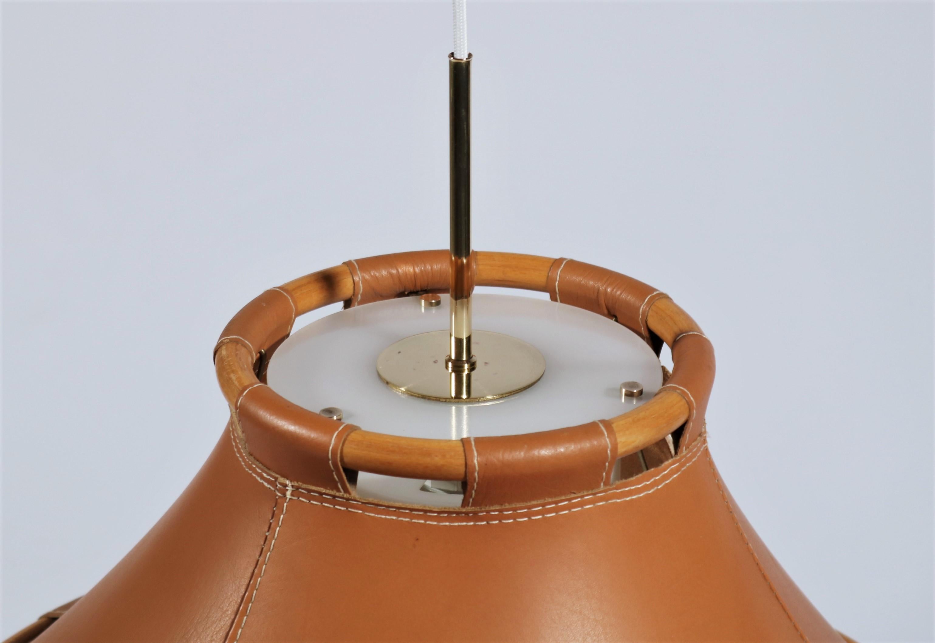 Late 20th Century Scandinavian Modern 1970s Leather Pendant Lamp by Anna Ahrens for Ateljé, Sweden