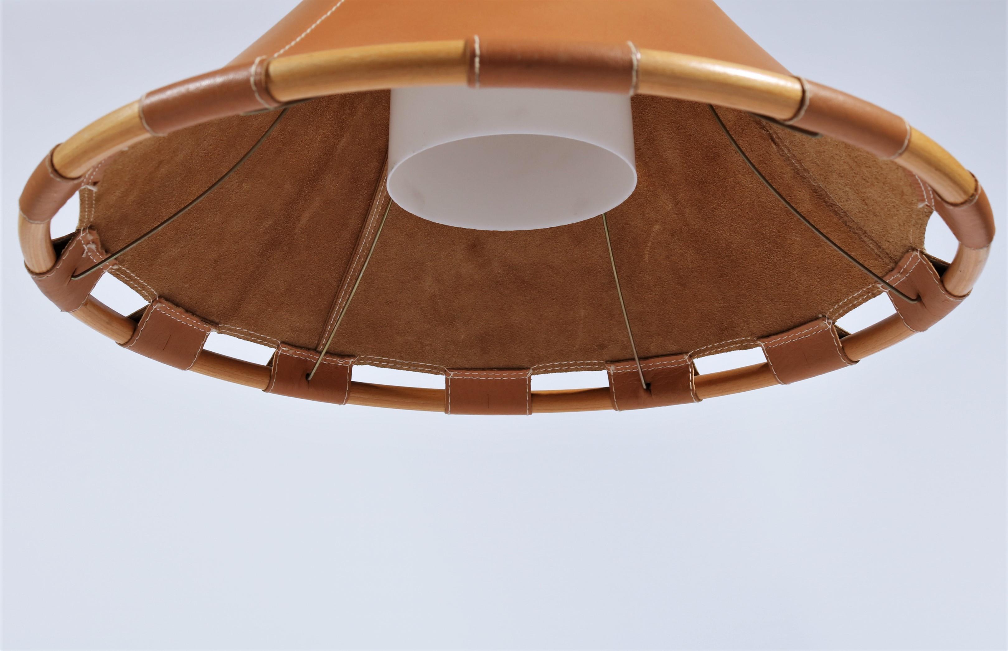 Scandinavian Modern 1970s Leather Pendant Lamp by Anna Ahrens for Ateljé, Sweden 1