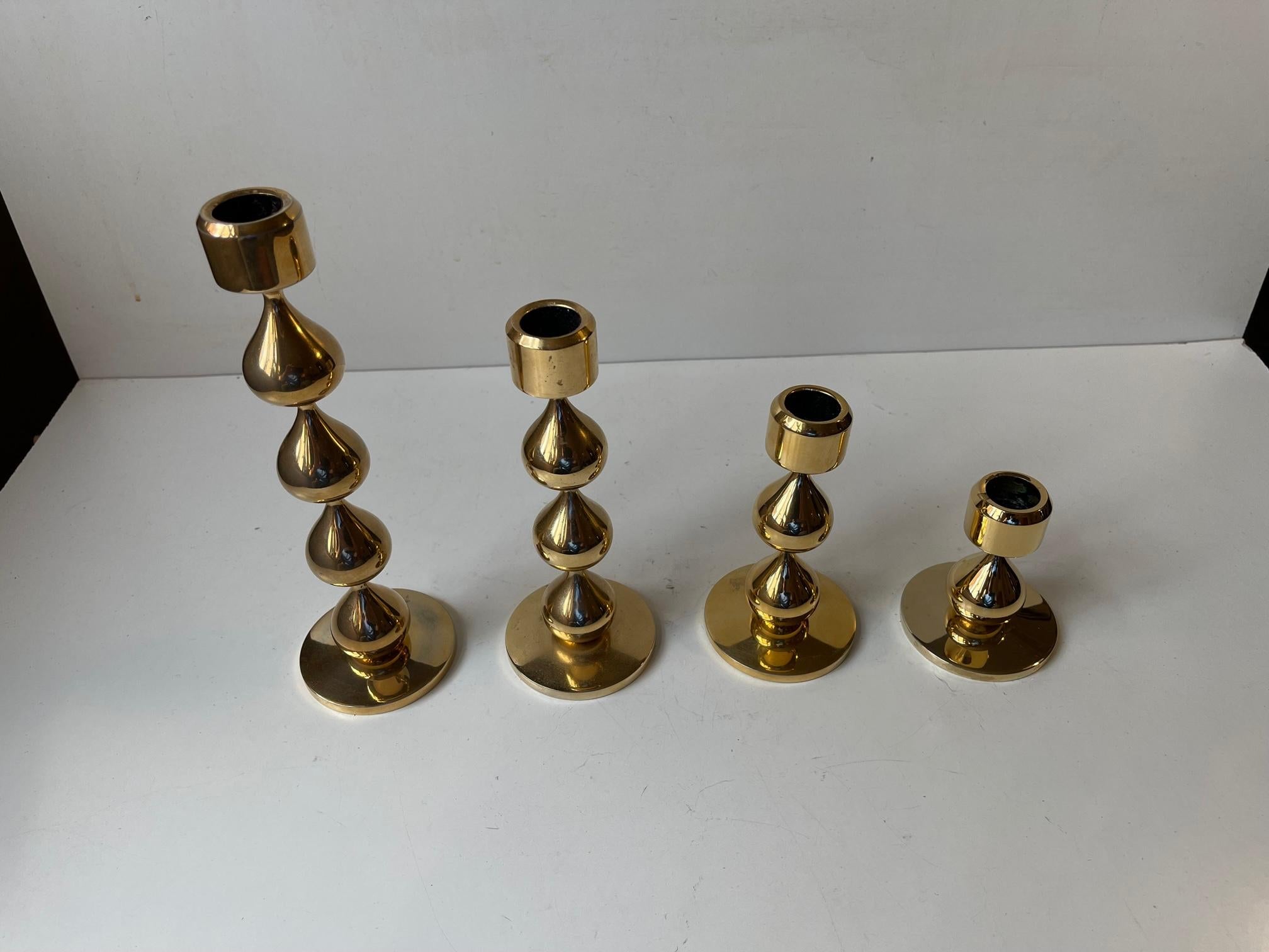 Brass Scandinavian Modern 24-Carat Gold-Plated Teardrop Candlesticks by Hugo Asmussen