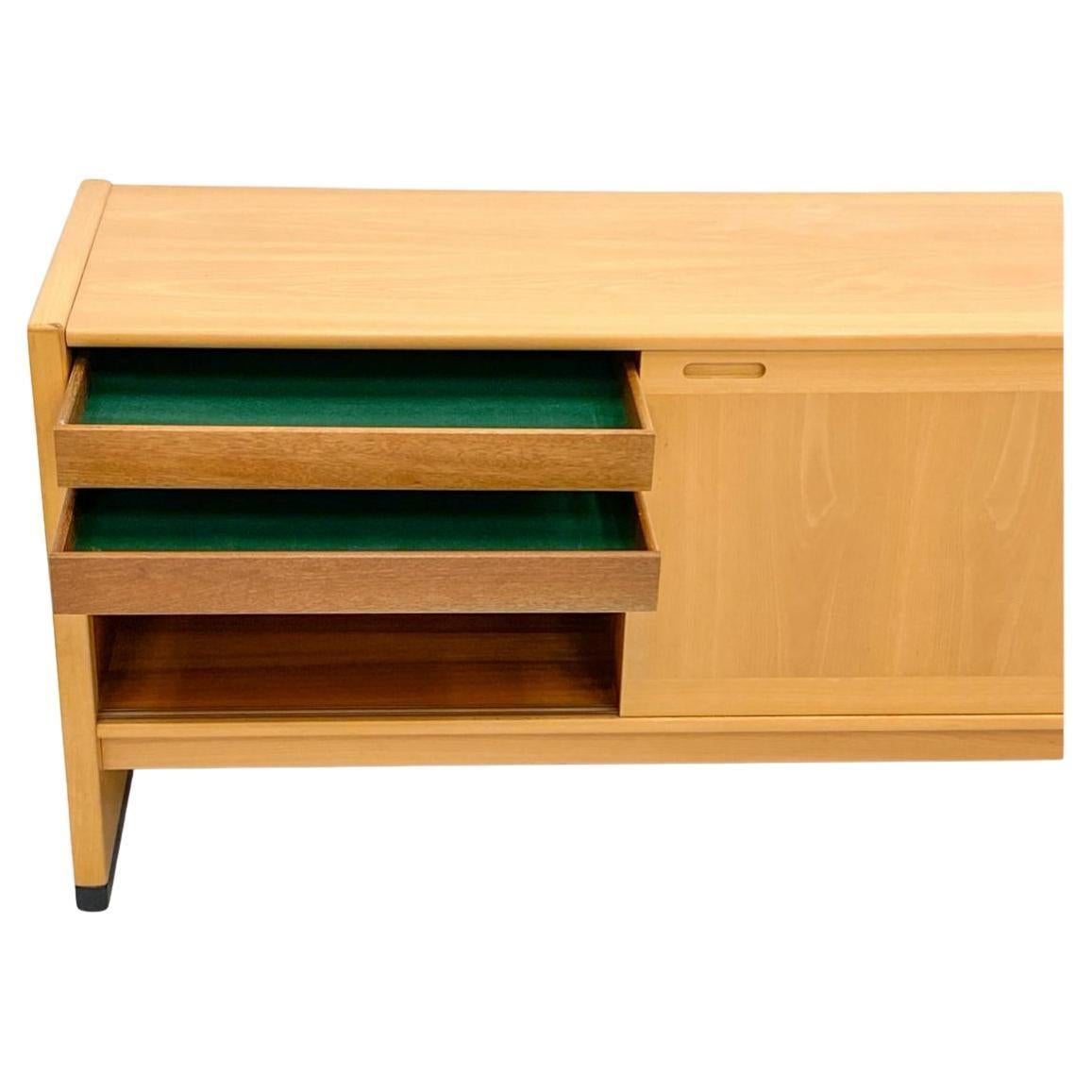 Danish Scandinavian modern 3 door blonde beech long credenza by Skovby Denmark For Sale